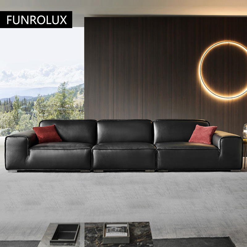 Office Furniture First - Большой черный диван из коровьей кожи,